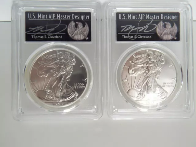 2 Coin Set 2017-P Ms70/69 Pcgs American Silver Eagle  $1 Rare Cleveland,Freedom