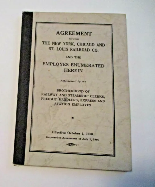 Vintage 1950 New York Chicago & St Louis Railroad Co. Agreement Book Manual
