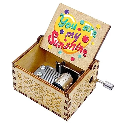 Auduye You are My Sunshine Music Box, Wood Hand Crank Laser Engraved Vintage