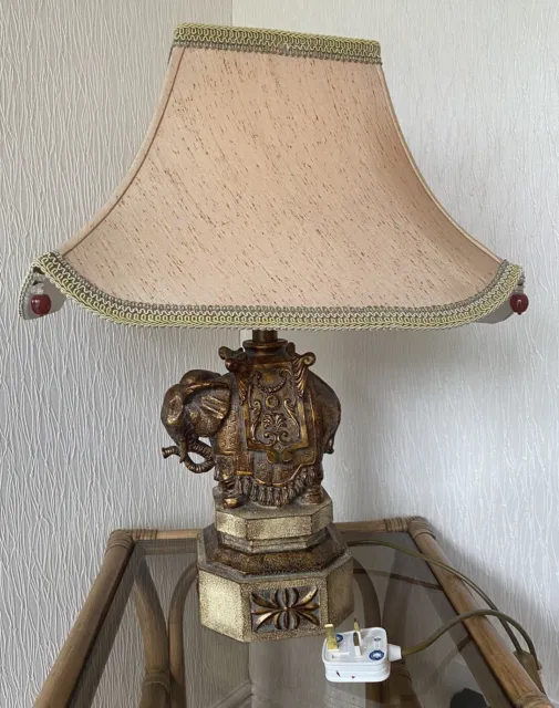 Vintage Large Oriental Elephant Table Lamp With Shade- Tested & Working- Elegant