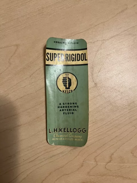 Super-Rigidol L.H. Kellogg Chemical Co. Embalming Fluid Label Mortuary Oddity