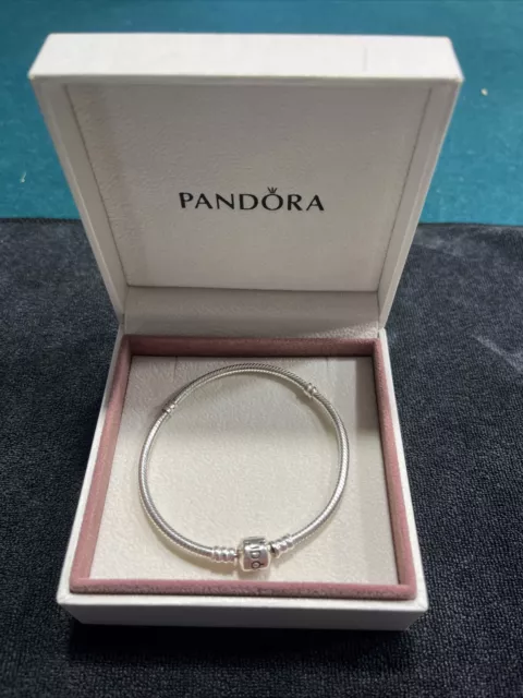 Authentic Pandora Moment Sterling Silver Chain Iconic Barrel Clasp Bracelet 7”