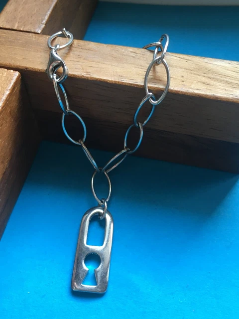 Bracelet Gourmette Fine Italienne Avec Charme Serrure & Clé - Argent 925