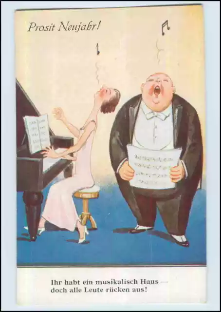 P3G50/ Neujahr dicker Mann und Frau am Klavier singen, Humor AK ca.1935