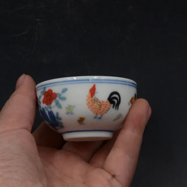 Chinese Ming Chenghua Blue and White Porcelain Colors Cock Design Bowl 2.4 inchM