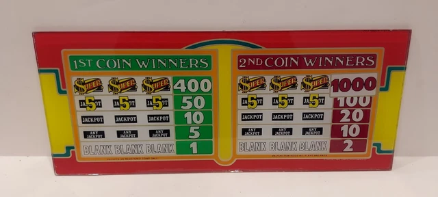 BALLY'S Jackpot Slot Machine Front Glass Panel Insert 18" x 7.5" vintage 1988