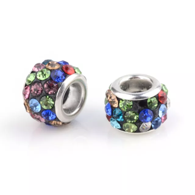 100pcs Rhinestone European Beads Large Hole Polymer Clay Spacer Bead 10~12mm