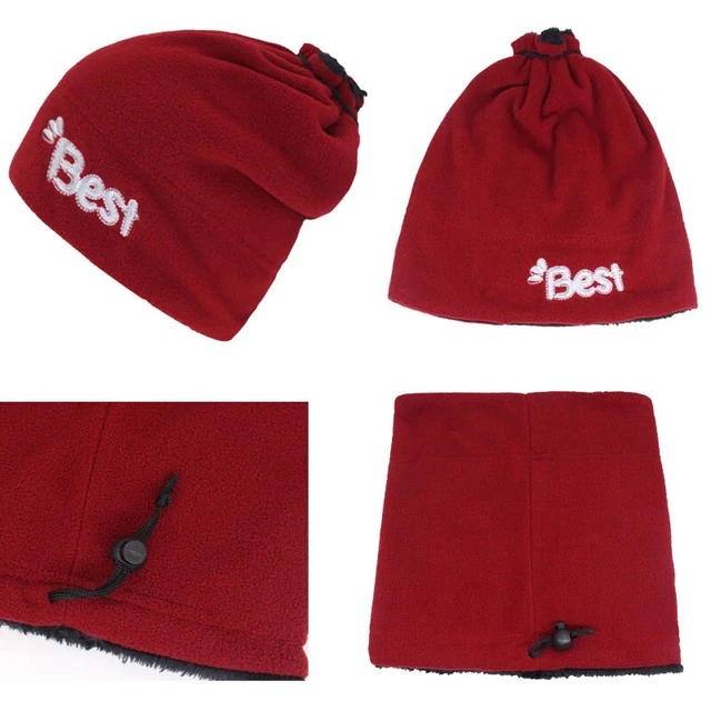 Gorro y Bufanda de Invierno con Anillo de Cuello de Forro Polar  de Punto Cálido