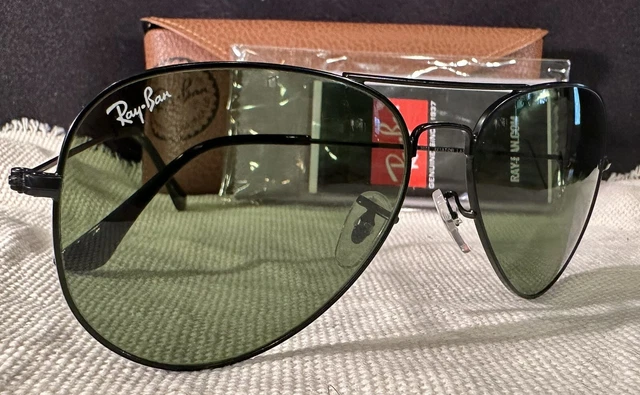 Ray-Ban Aviator Sunglasses Matte Black Frame G-15 Green Lenses RB3025 58mm XL