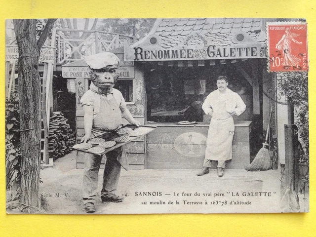 cpa cachet de 1910 SANNOIS Moulin de la Terrasse Le FOUR du VRAI PÈRE LA GALETTE
