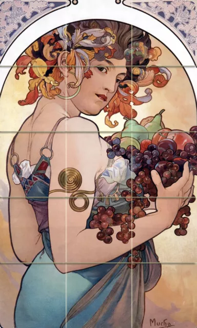 Art Nouveau Alphonse Mucha Girl Fruit Ceramic Mural Backsplash Bath Tile 2126