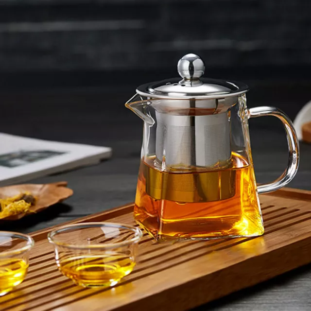 Heat Resistant Clear Glass Teapot Jug With Infuser Coffee Tea Leaf Herbal Pot ❤