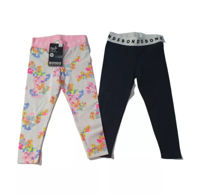 Bonds Baby Size 2 Leggings 2 Pack Girls Black & Floral Theme Pants