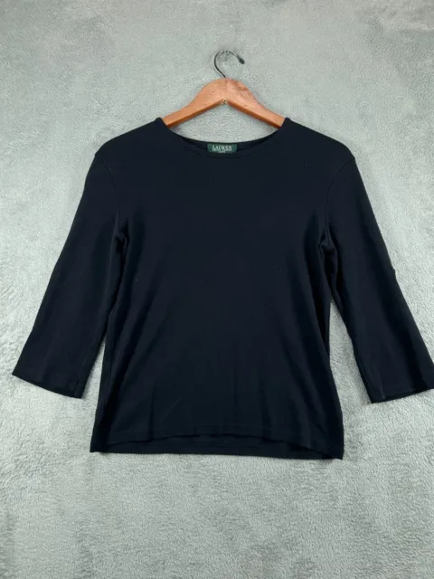 Lauren Ralph Lauren Petite Top Shirt Womens PS Small Blue Blouse Half Sleeve