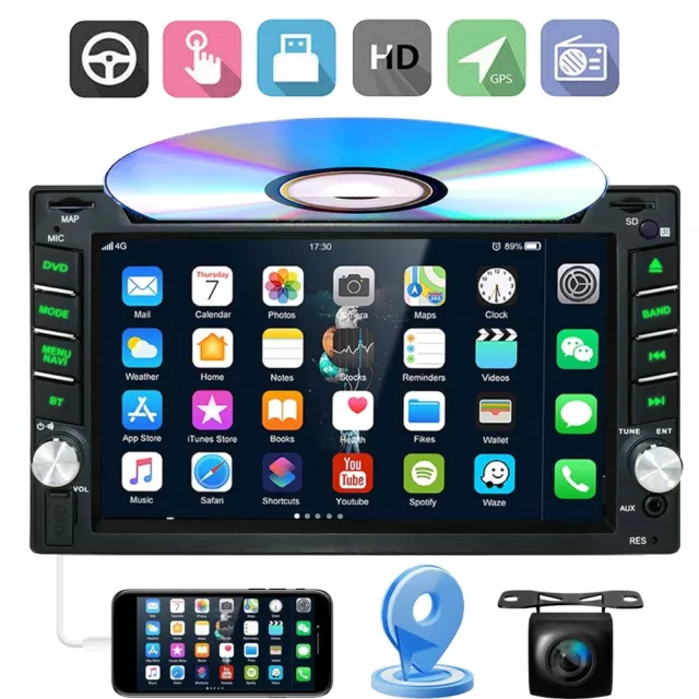 GPS Navigation With Map Bluetooth Radio Double Din 6.2" Car Stereo DVD Player CD