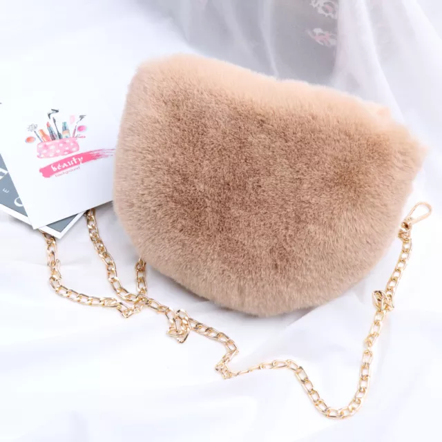 Femmes Faux Fourrure Sac Filles et Sacs à Main Alliage Bandoulière Couleur Unie
