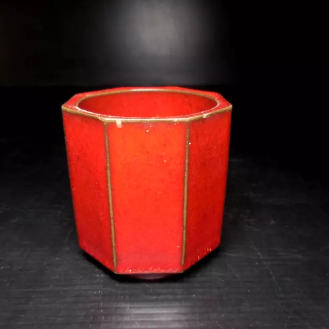 N23.635 Pottery Art Ceramic Sandstone Ochre Red Handmade Container Tidy