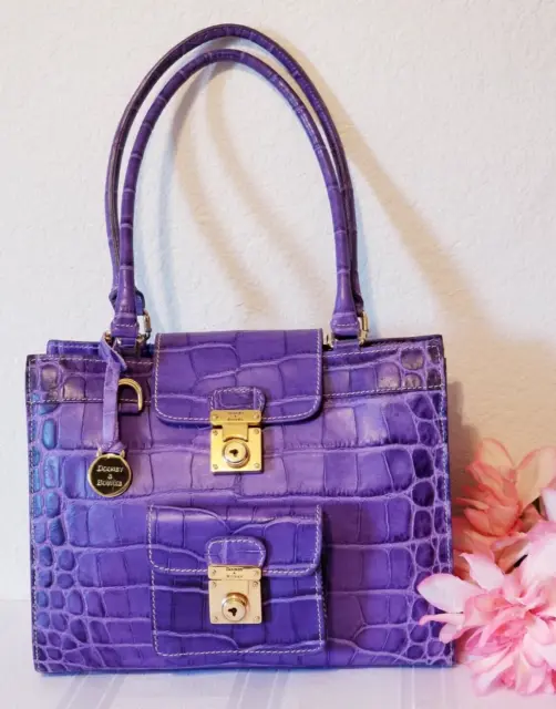 Dooney & Bourke  Alto Croc Embossed Purple Leather Mini Tote Bag Made In Italy