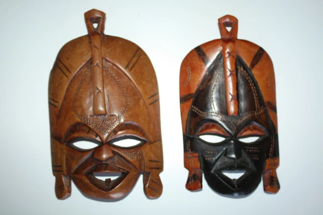 Pair of Old African Tribal Wooden Mask Hand Carved Wood Art Collectible Decor