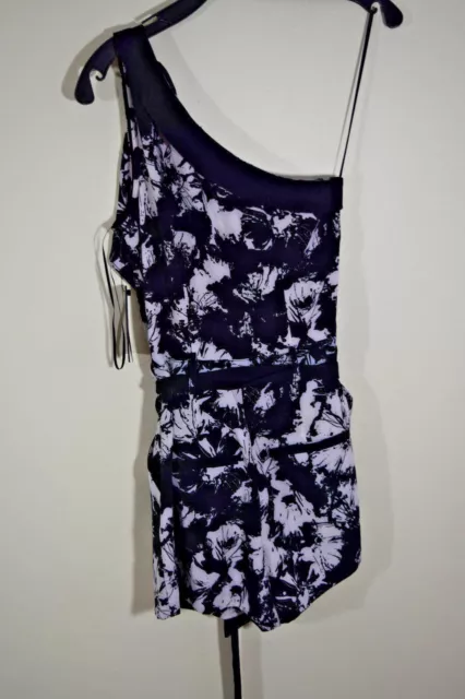 Guess Womens Printed Belted INK Jet Black Plot One-Shoulder Romper 2