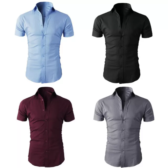 Homme Été Chemise Business Manches Courtes Col Rabattu Smoking Ha *