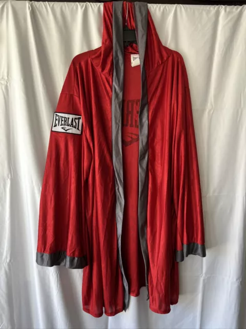 Everlast Boxing MMA  Red and Gray Hooded Long Sleeve Robe White Logo Size Large