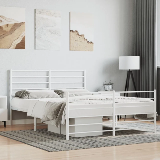 VIDAXL METAL BED Frame without Mattress with Footboard White 150x200cm