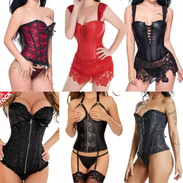 Women Sexy Lace Up Shaper Basque Corset Tops Suspender Lingerie With G-String AU