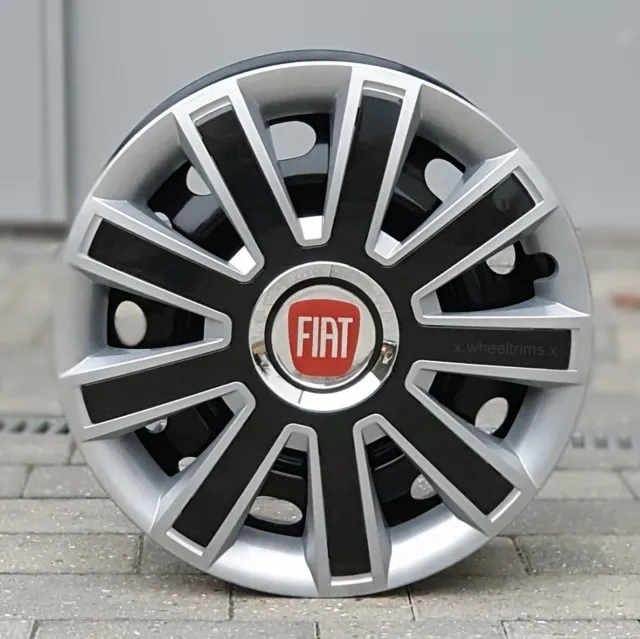 Full set 14" wheel trims, hubcaps to fit FIAT 500 Silver/Black
