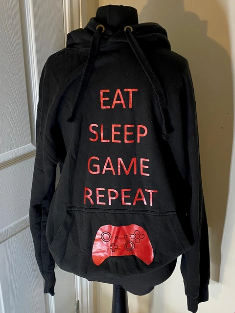 Unisex Black and Red "Eat Sleep Game Repeat" Unisex Hoody Size L