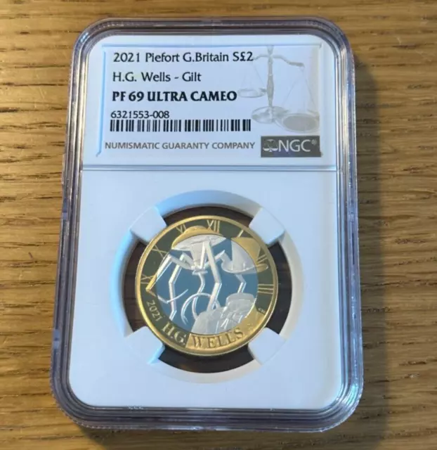 2021 H G Wells Piedfort Silver Proof £2 Coin NGC Graded PF69 UCAM