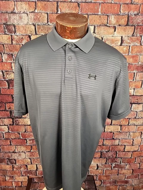 Under Armour Men's XL Gray Black Striped Short Sleeve Golf Polo Shirt ⛳