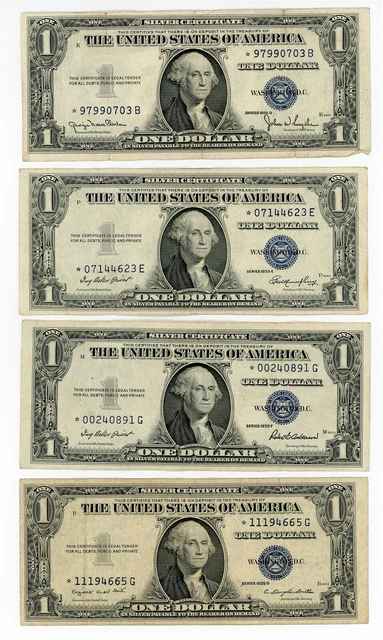 1935 Series D, E, F & G One Dollar Silver Certificates *Star* Notes $1 x4