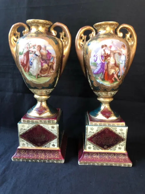 set 2x Royal Vienna Double Handle Urn Vase Ackermann&fritze Porcelain Kaufmann