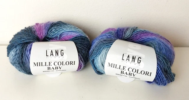 LANG YARNS Mille Colori Baby Yarn Purple Blue 100% Superwash Merino Lot Of 2 LANG YARNS Mille Colori Baby Yarn Purple Blue 100% Superwash Merino Lot Of 2