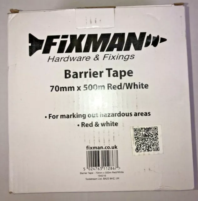 Fixman Hardware And Fixing Barrier Tape 70Mmx500 Red/White