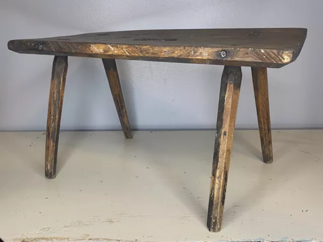 Antique Primitive Wood Foot Stool Bench Milking Stool