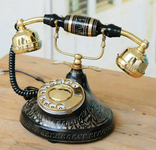 Teléfono victoriano náutico latón giratorio grabado antiguo teléfono de...