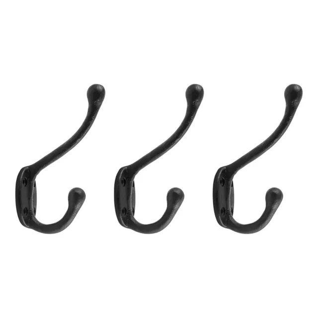 3 Wrought Iron Double Hook Black for Coats Towels Robes | Renovator's Supply