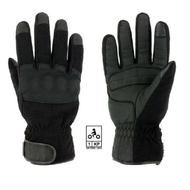 Gants de moto d'hiver Tactile S-Line en cuir imperméable et tissu noir