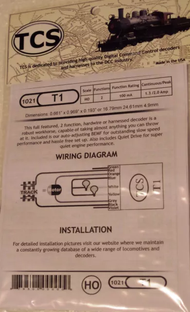 DCC TCS T4 (replaces T1), 4 Function, HO/OO Scale decoder
