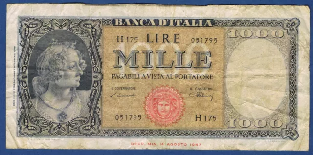 BILLET de BANQUE D'ITALIE.1000 LIRE Pick n° 88.a du 10-2-1948 en TB H 175 051795