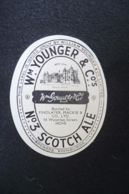 MINT WM YOUNGER No3 SCOTCH ALE BOTTLED BY FINDLATER HOVE BREWERY BOTTLE LABEL
