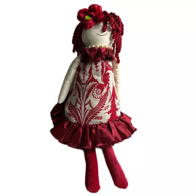 Woof & Poof 2011 Doll Shelf Sitter Collectible Folk Decor Red Dress With Pearl