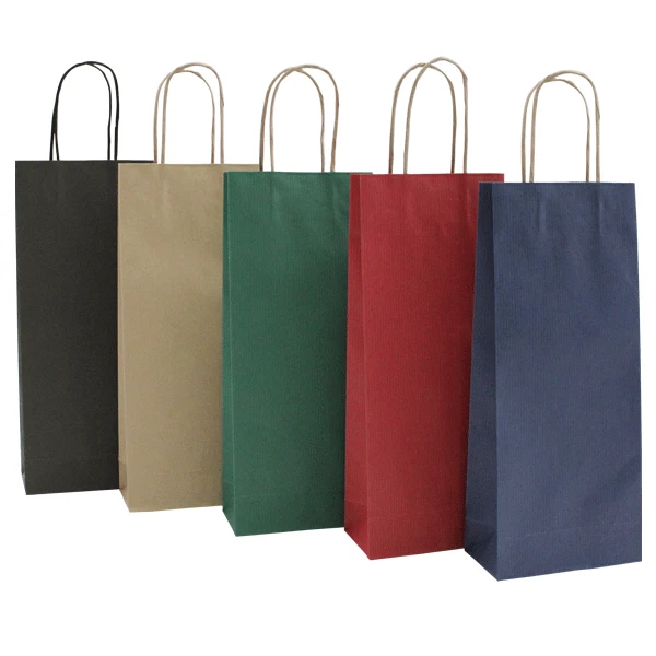 Sac Shopper Papier 100% Recyclé Porte Bouteilles Couleur Havane 14+8x38cm 20