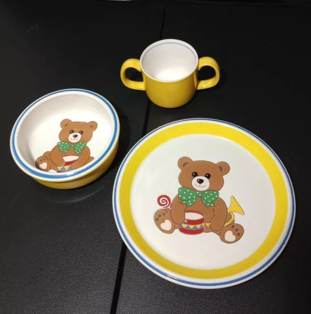 Vintage Mikasa CC004 Teddy Bear Childs Plate, Bowl, & Cup Set EUC