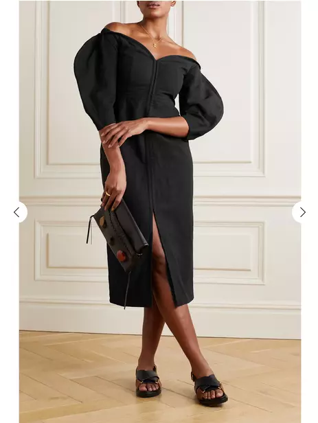 Mara Hoffman Leonara Dress Midi Black Off Shoulder Cotton Linen Size 8 BNWT