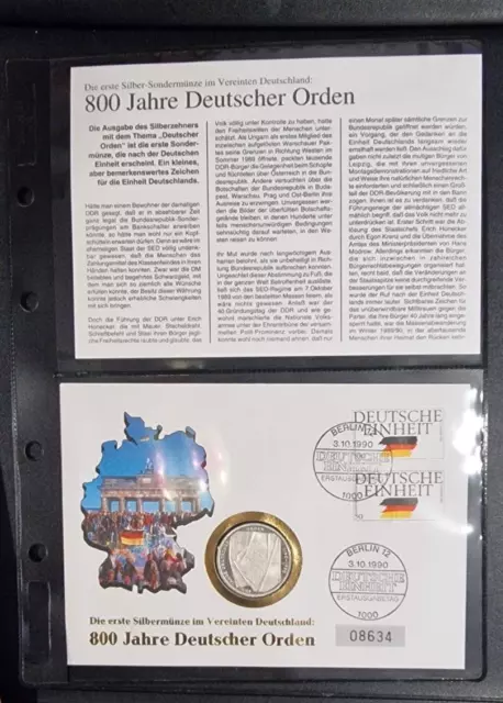 BRD Numisbrief mit 10 DM 1990  -  800 Jahre Deutscher Orden Worbes B-0360.b