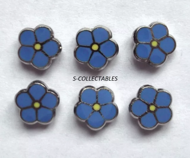 ( 6x ) ✿ TINY MASONIC 'FORGET ME NOT' PIN BADGE ✿ CHROME/ENAMEL FLOWER, LAPEL