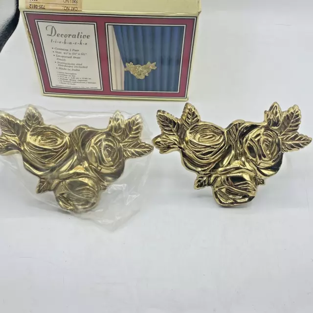 Vtg Brass Curtain Decorative Tie Backs Brass Finish Floral Rose Set Of 2 India